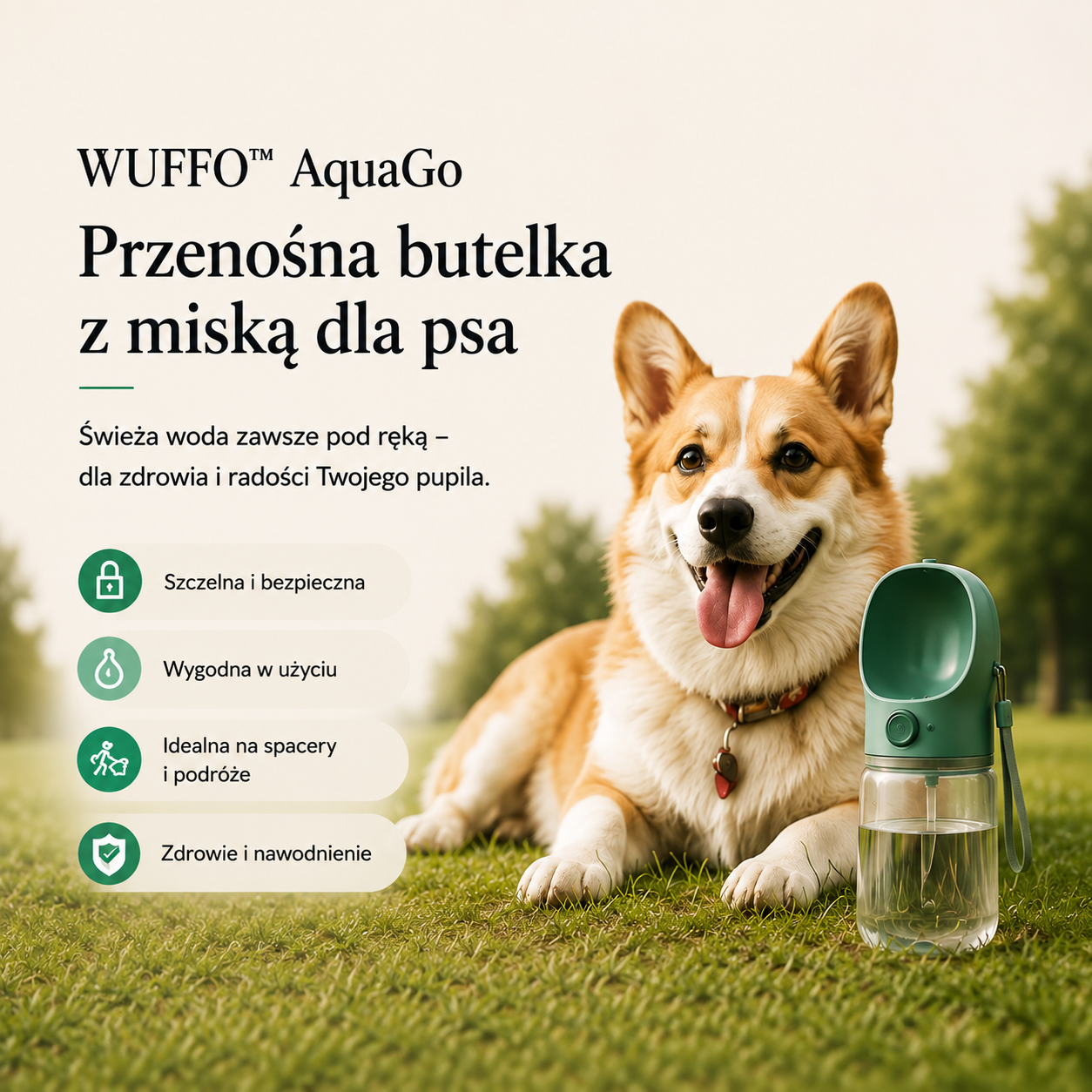 WUFFO™ AquaGo – Przenośna butelka z miską dla psa